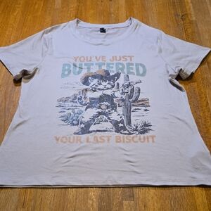 SHEIN Women XL Beige 'You've Just Buttered Your Last Biscuit' Short Sleeve Shirt